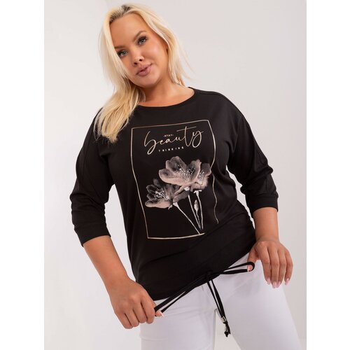 Fashion Hunters Plus size black cotton blouse with print Slike