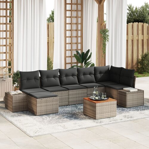 VidaXL 8 komada vrtni set sofe s jastučićima siva poly rattan akacija Slike