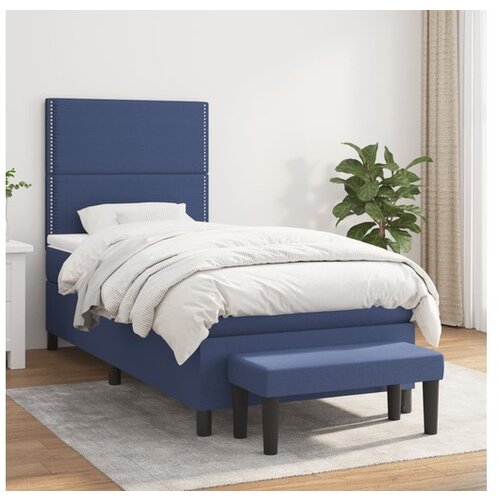 VidaXL Krevet s oprugama i madracem plavi 90 x 200 cm od tkanine Slike