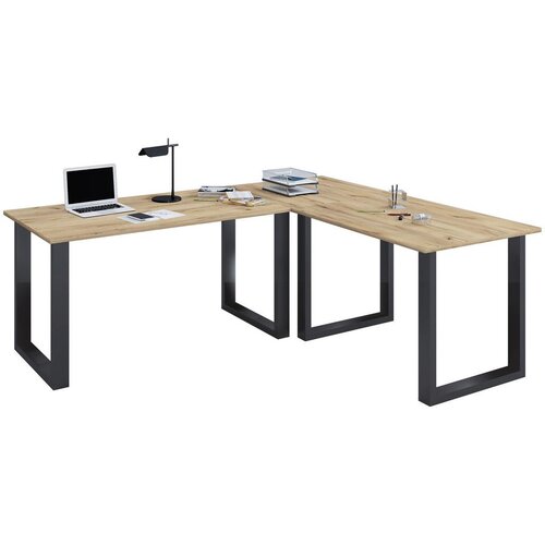 MID.YOU Kotna Pisalna Miza Lona, Barva Hrasta, Črna, 160x160cm Slike