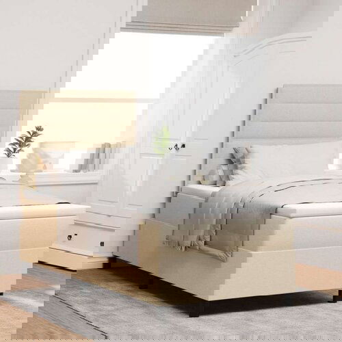  posteljni okvir z vzmetnico Bež Tkanina 100 x 200 cm Posteljnina, (22067008) Slike