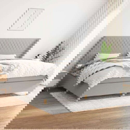  Box spring postelja z vzmetnico svetlo siva 200x200 cm blago, (20900716) Slike