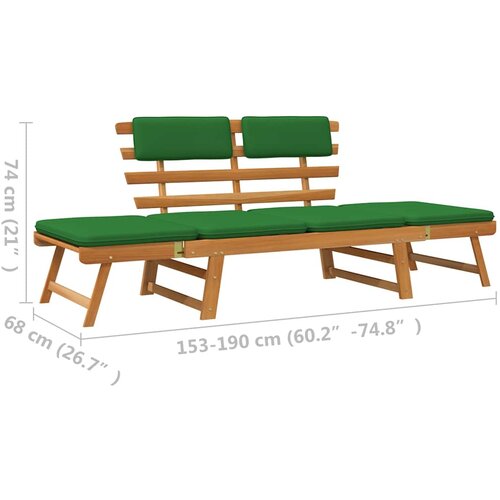  Vrtna klupa s jastucima 2-u-1 190 cm masivno bagremovo drvo Slike
