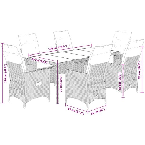 7-dijelni vrtni blagovaonski set od poliratana s jastucima bež 190 x 90 x 75 cm Slike