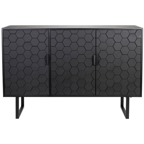 White Label Črna nizka komoda iz masivnega bora 135x90 cm Linc – Cene