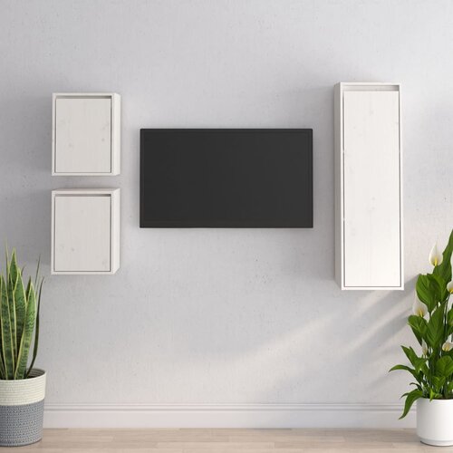 The Living Store TV omarica 3 kosi bela trdna borovina - TV Omarica, (21376630) Slike