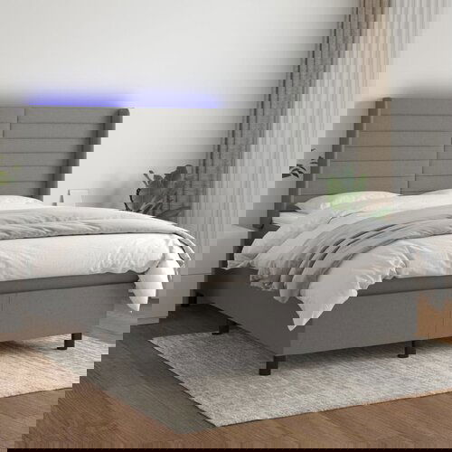 VidaXL Box spring postelja z vzmetnico LED temno siva 140x190 cm blago Slike