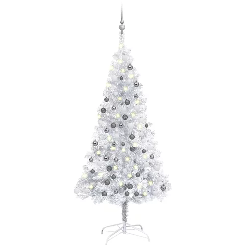  Umjetno božićno drvce LED s kuglicama srebrno 150 cm PET