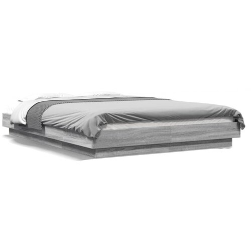  Okvir za krevet s LED svjetlima boja hrasta 135 x 190 cm drveni Siva Slike