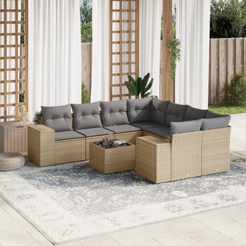 vidaXL 9-dijelni set vrtnih sofa s jastucima bež od poliratana Cijene