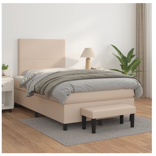 VidaXL Box spring postelja z vzmetnico kapučino 120x200cm umetno usnje Slike