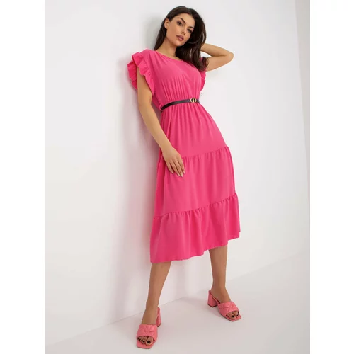 Fashion Hunters Dark pink sundress with frills and short sleeves