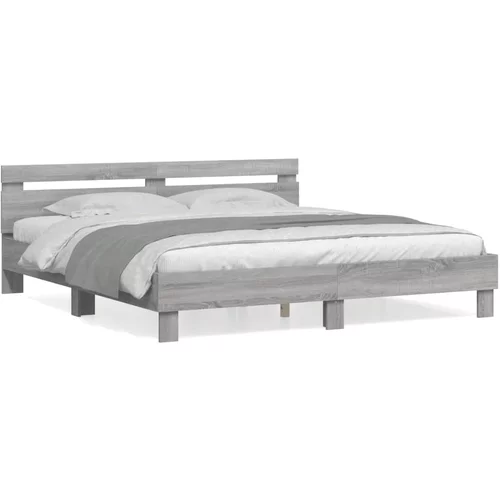 vidaXL Okvir za krevet s uzglavljem siva boja hrasta 180x200 cm drveni