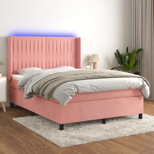  The Living Store Box spring postelja z vzmetnico LED roza 140x190 cm žamet - Box Spring Postelja, (21448934) Slike