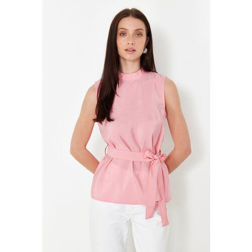Trendyol Pink Belted Sleeveless Woven Blouse Cene