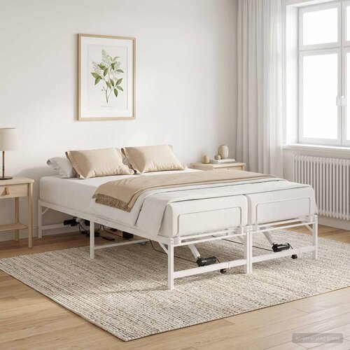  Električni podesivi okvir kreveta Bijela 140 x 190 cm Čelik Slike