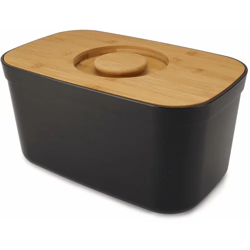 Joseph Joseph Crna kutija za kruh s drvenim poklopcem Bin