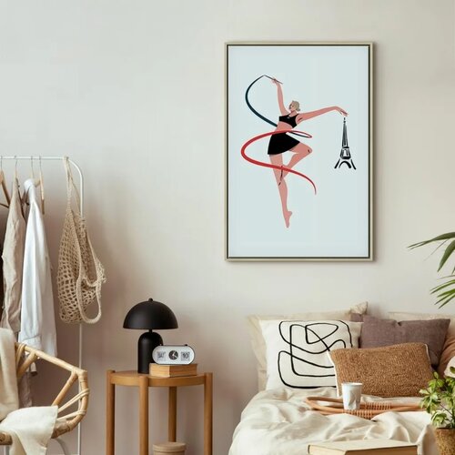  Slika - Rhythmic Gymnastics - Illustration of a Woman With a Ribbon 40x60 U prirodnom drvenom okviru Slike