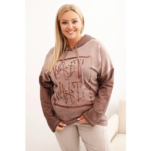 Kesi Włoski Women's Plus Size hoodie with print, pre-washed, brown Cene