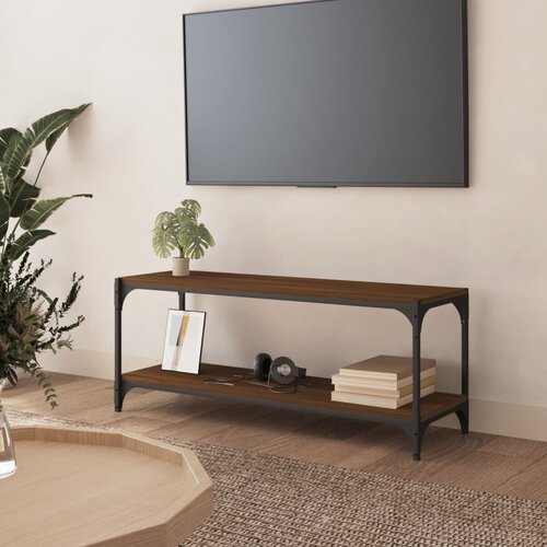 VidaXL TV omarica rjav hrast 100x33x41 cm inženirski les in jeklo Slike