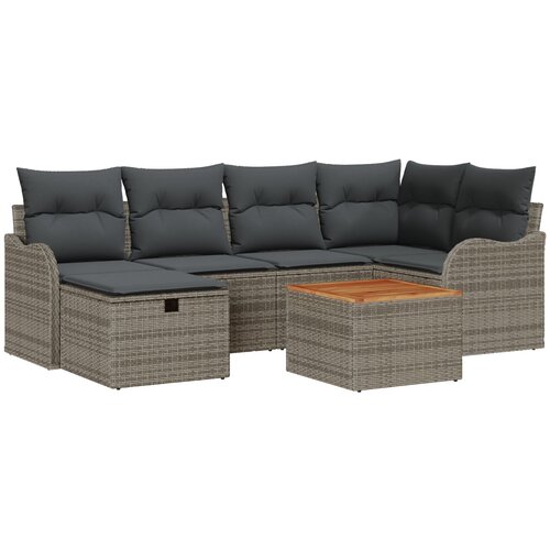 vidaXL 7-delni set vrtnih kavčev z blazinami, siva poly rattan, 2-sedežni vrtni kavč z blazinami, siva poly rattan Cene