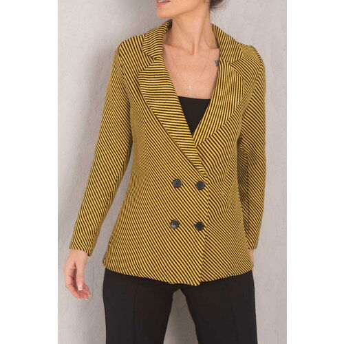 armonika Women's Yellow Stripe Patterned Four Button Cachet Jacket Slike