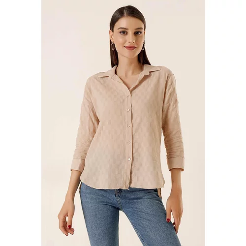 By Saygı Buttons Up Front Polo Collar Shirt With Buttons Beige
