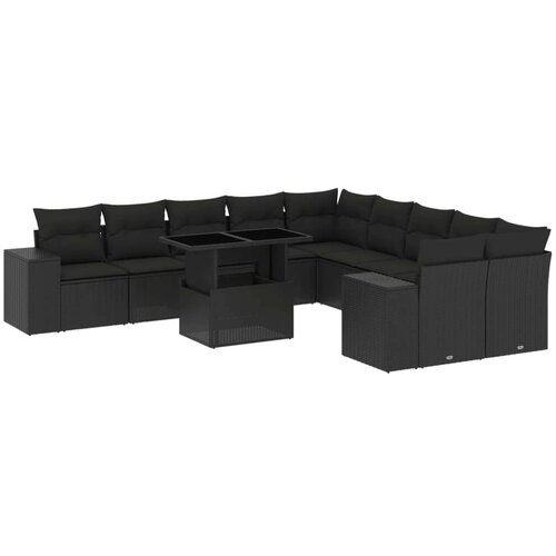  11-dijelni set vrtnih sofa od poliratana s jastucima crni Slike