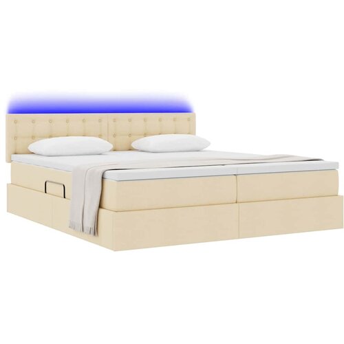  LED krevet za pohranu s madracem Krema 200 x 200 cm Tkanina Slike