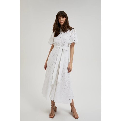 Moodo Women's dress with waist tie - white Cijene