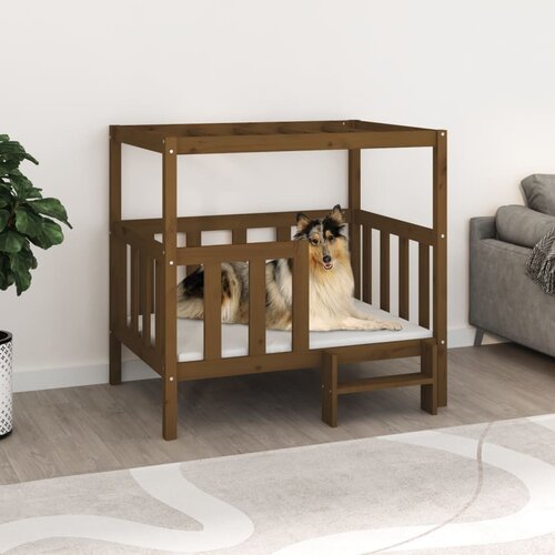VidaXL Krevet za pse Smeđa meda 105,5x83,5x100 cm od masivne borovine Slike