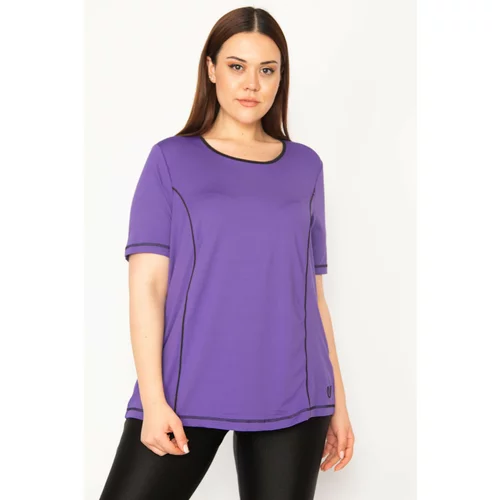 Şans Women's Plus Size Purple Collar Webbing Sports Blouse