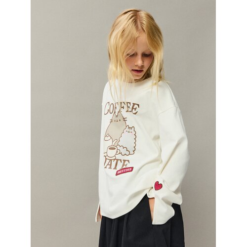 Reserved Pamučna majica dugih rukava Pusheen - krem Cene