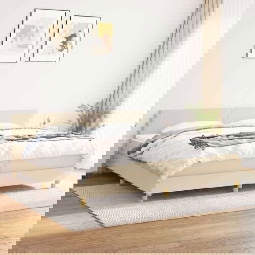  Box spring postelja z vzmetnico krem 200x200 cm blago, (20893232) Slike