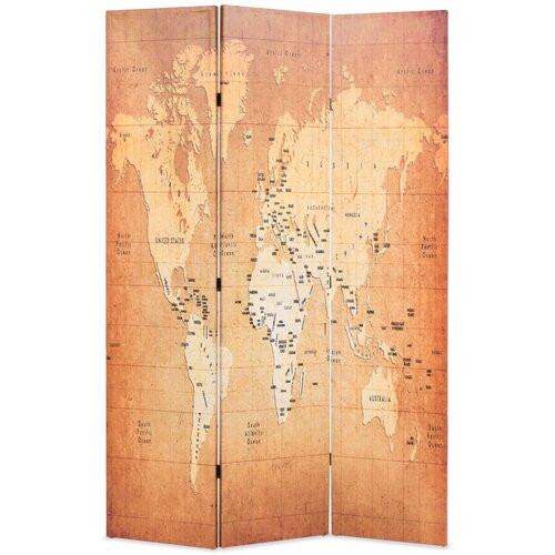 VidaXL Sklopiva sobna pregrada s kartom svijeta 120 x 170 cm žuta Slike