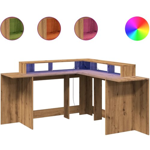 Maison Chic Pisalna miza - pisarniška miza - Računalniška miza z LED lučkami artisan hrast 152x152x91 cm inž. les, (21785669) Cene