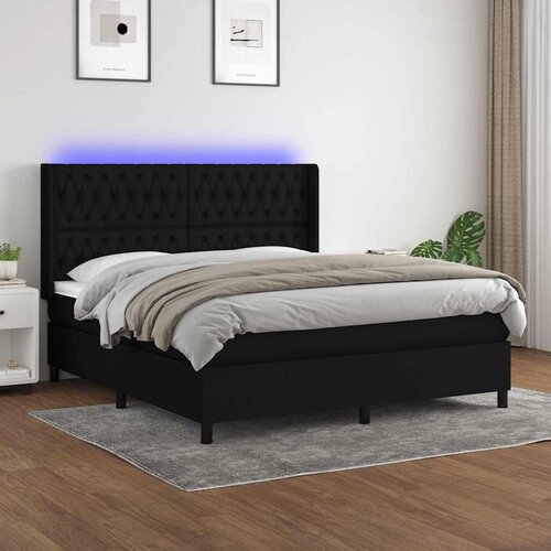  Krevet box spring s madracem LED crni 180x200 cm od tkanine Cijene