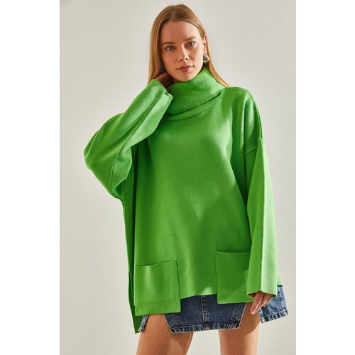 Bianco Lucci Women's Turtleneck Double Pocket Oversize Knitwear Sweater Cene