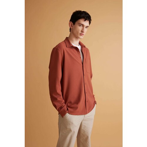 Defacto Regular Fit Polo Collar Crinkle Long Sleeve Shirt Slike