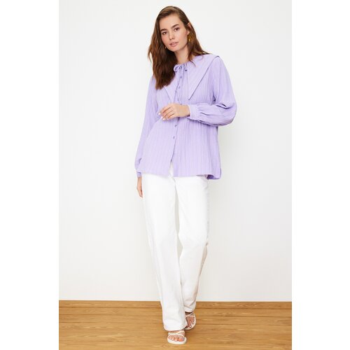 Trendyol Lilac Large Collar Crinkle Woven Shirt Slike
