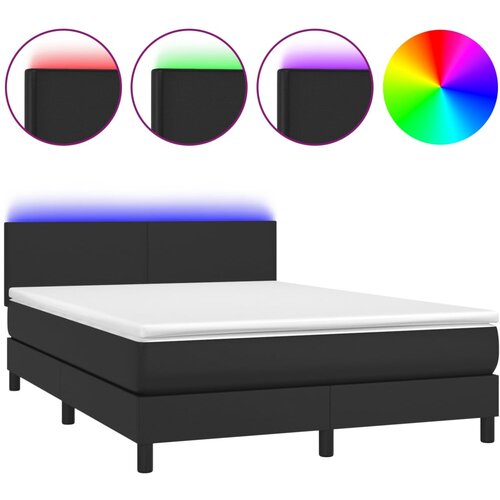Maison Chic Box spring postelja - Vzmetna postelja z vzmetnico LED črna 140x190 cm um. usnje SL2968, (21901842) Cene