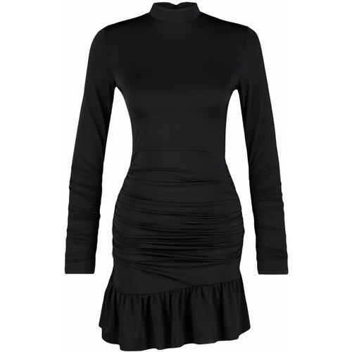 Trendyol Black Fitted Evening Dress with Ruffles Slike