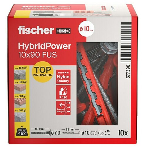 Fischer Univerzalni vložek HybridPower (&Oslash; x Do: 10 x 90 mm, Kovina, 10 kos, SW 13, &Scaron;estrobi vijak) Cene