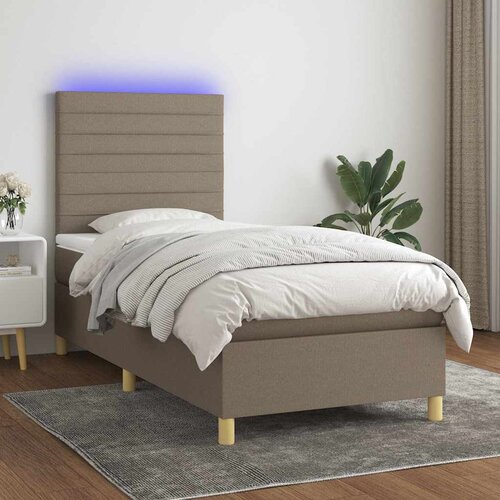  Krevet box spring s madracem LED smeđesivi 90x190 cm tkanina Cijene