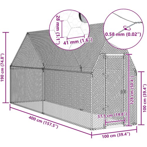  Kavez za koko&amp;scaron;i srebrni 400 x 100 x 190 cm od pocinčanog čelika Slike