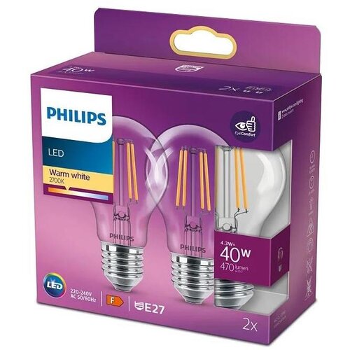 Philips komplet od 2 led sijalice vintage A60 E27/4,3W/230V 2700K Slike