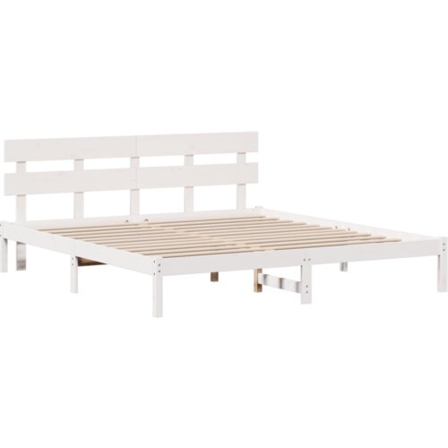 VidaXL krevetni okvir s uzglavljem Bijeli 180x200 cm Masivna borovina Slike