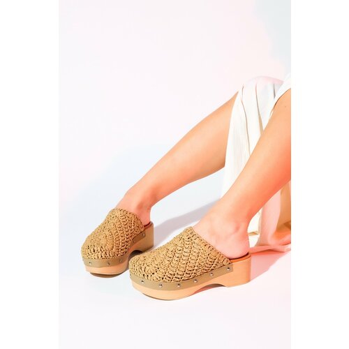 LuviShoes COOPER Open Toe Knitted Genuine Leather Wedge Heel Slippers Cene