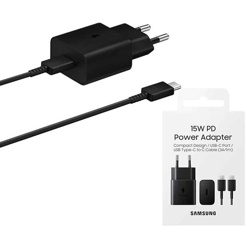 Samsung Originalni stenski polnilec (EP-T1510XBEGEU) - Hitro polnjenje Type-C 15W s kablom Type-C - Črn Slike