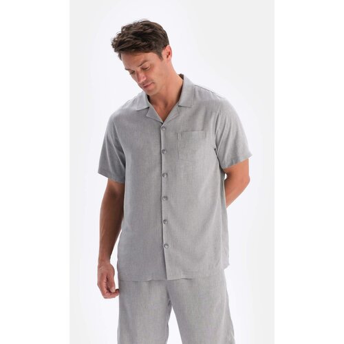 Dagi Gray Short Sleeve Pocket Detailed Woven Shirt Slike